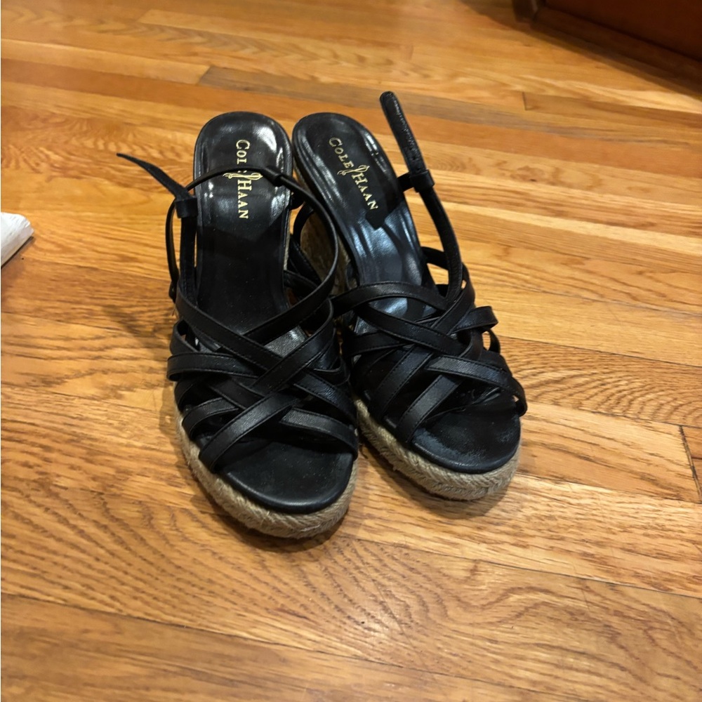 Cole Haan Women's Black Espadrille Sandals Wedges